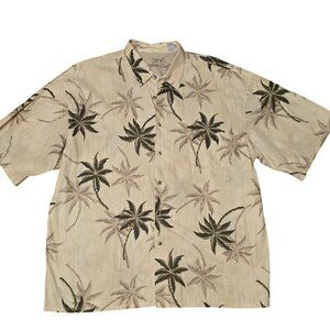 Bamboo Cay XXL Beige Brown Tropical Palm Tree Cotton Short Sleeve Hawaiian Shirt